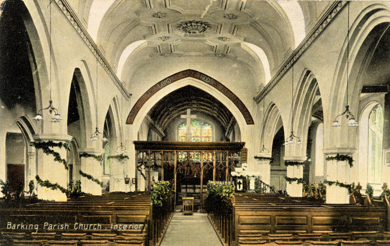 Barking St Margaret Church interior Post Card 1907 Copyright: Post Card