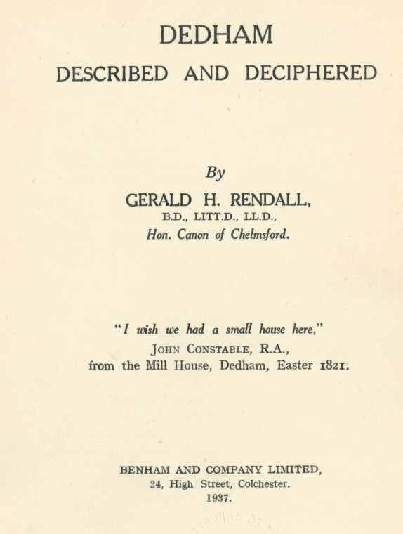 Dedham by G H Rendall 1937 Title page Copyright: William George