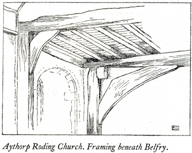 Aythorpe Roding Church framing under belfry Godman 1905 Copyright: S Newcombe