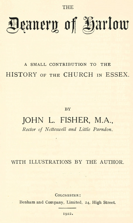 Title Page Fisher 1922 Copyright: Harlow Deanery H L Fisher 1922