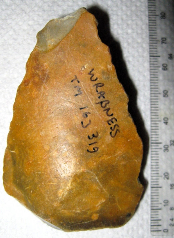 Palaeolithic flake with bulb of percussion Wrabness Brickearth Copyright: William George