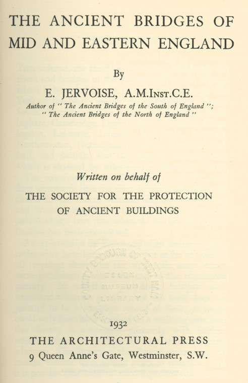 Title Page Ancient Bridges E Jervoise 1932 Copyright: E Jervoise 1932