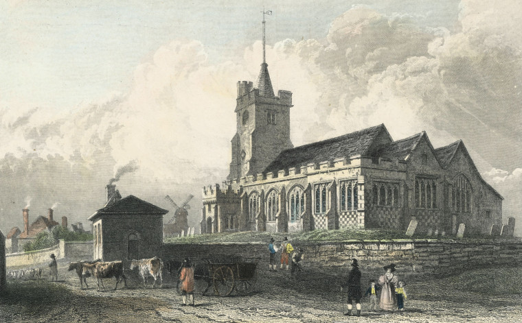 Rayleigh Church East View 1833 Engraving Copyright: William George