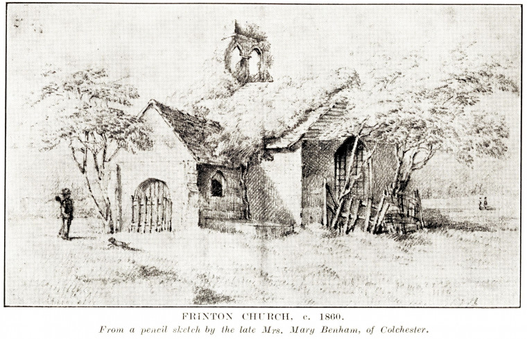 Frinton Church Sketch Margaret Benham 1860 Copyright: W Gurney Benham Essex Sokens 1928