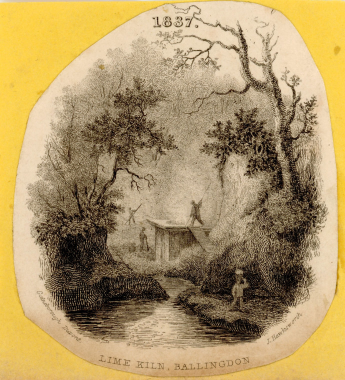 Ballingdon Lime Kiln etching 1837 J Hawksworth Copyright: Gainsborough Dupont