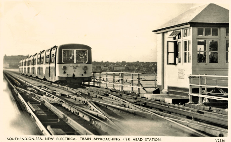Southend Pier Electric Train  Post card Copyright: William George