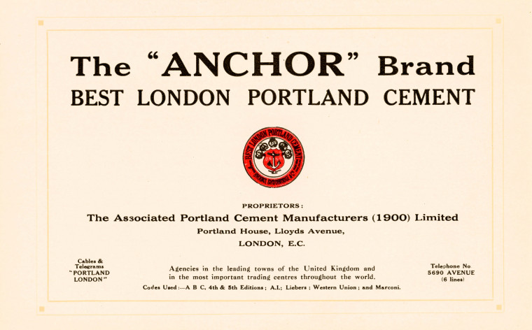 Grays Anchor Brand Chalk Quarry Title Page Copyright: William Anchor Brand Portland Cement Booklet