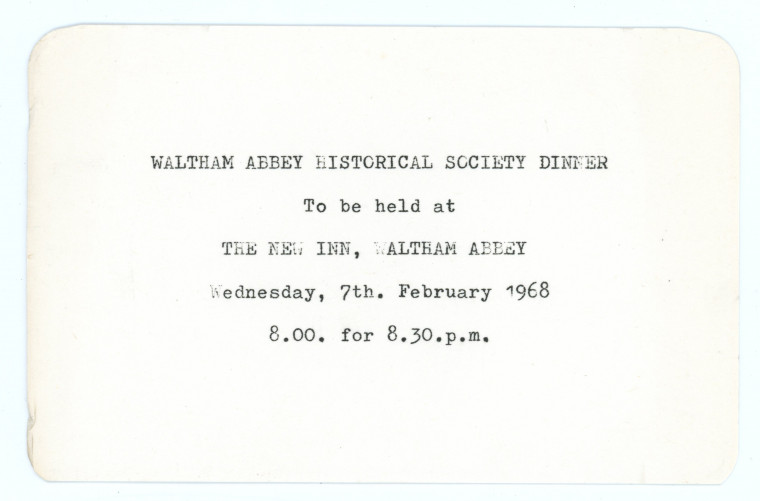 Waltham Abbey Historical Society Dinner  7 February 1968 Copyright: Essex Field Club Archive