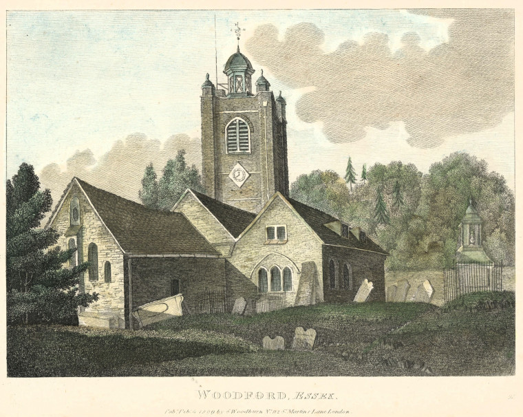 Woodford Church Essex 1806 Print Copyright: William George