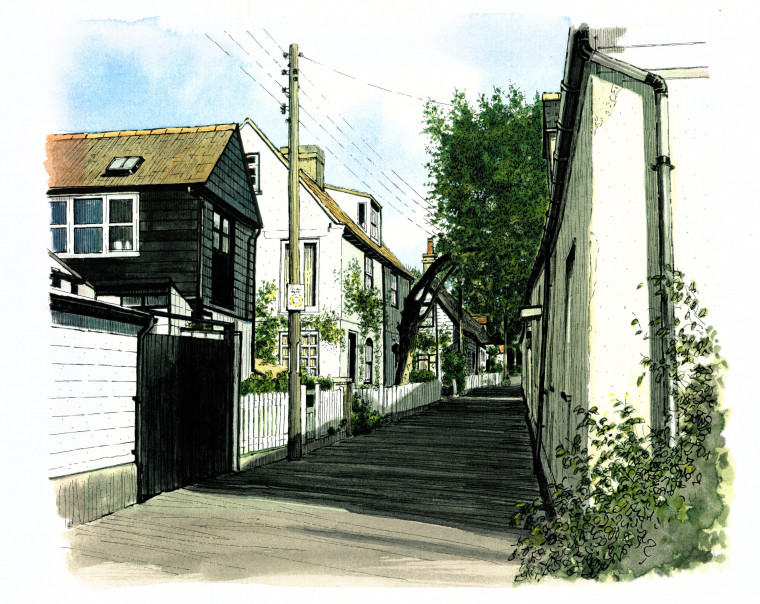 Mersea Island The Street pen and ink image Copyright: William George