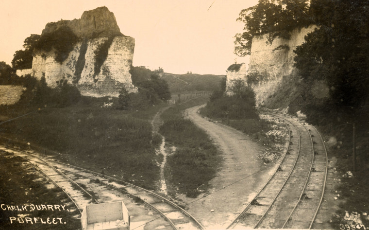 Purfleet Post Card of Chalk Quarry with railway tracks Copyright: William George