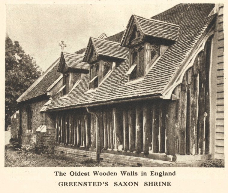 Greensted Oldest Wooden Walls in England Mee 1942 Copyright: Arthur Mee 1942