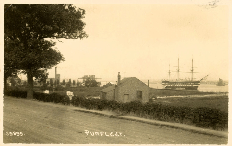 Purfleet Post Card with Thames and Training Ship Cornwall Copyright: Post Card