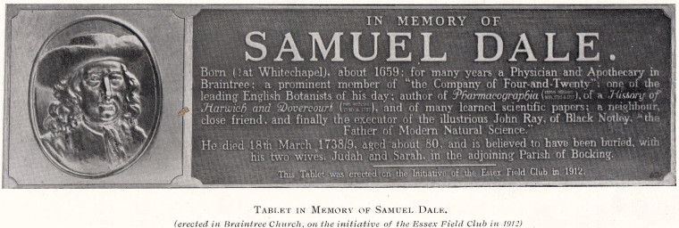 Samuel Dale 1659 to 1739 Tablet Braintree Church Copyright: William George