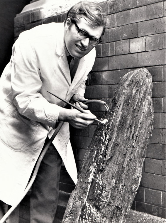 Fossil Log from Woodford being cleaned by G R Ward - 2 Copyright: Ilford Recorder (1 May 1974)