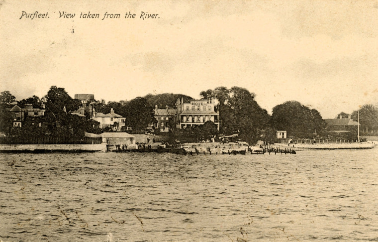 Purfleet from the river with Royal Hotel posted 1904 Copyright: Post Card