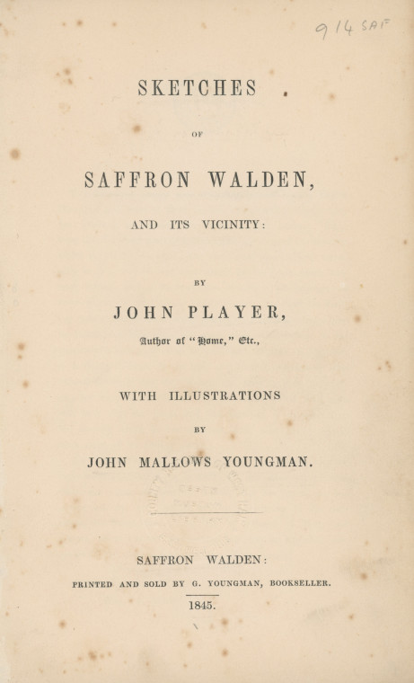 John Player Sketches of Saffron Walden 1845 Title Page Copyright: John Player