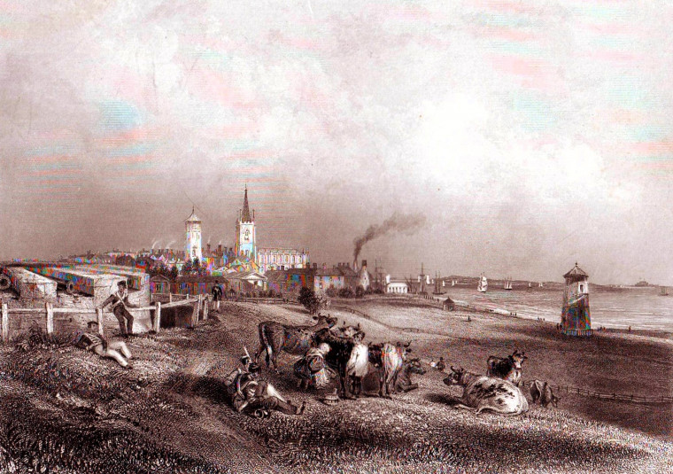 Harwich engraving showing town about 1830 Copyright: William George