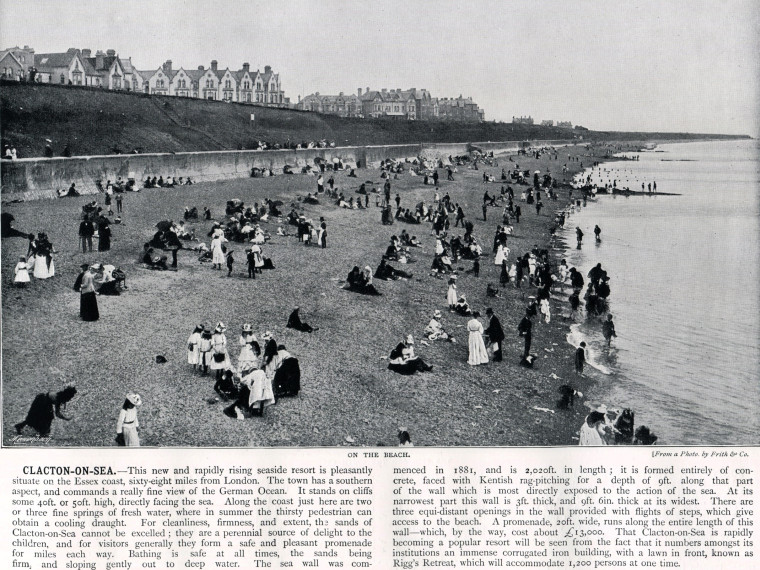 Clacton slopped cliffs and promenade with text Copyright: William George