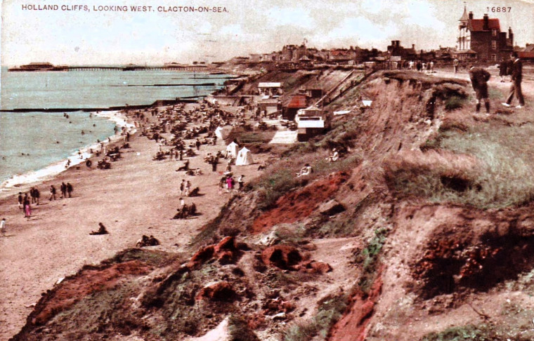 Holland Cliffs Clacton on Sea looking West coloured post card Copyright: William George