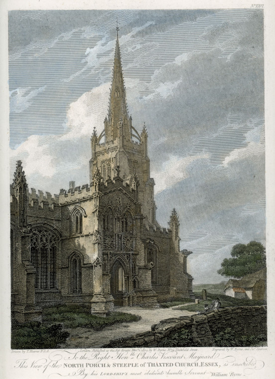 Thaxted Church Steeple and North Porch 1804 Copyright: William George