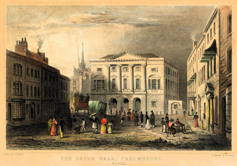 Chelmsford Shire Hall Hand Tinted Engraving about 1830 Copyright: Print