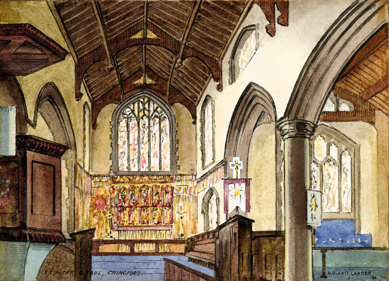 Chinford Old Church Interior Watercolour Copyright: Roland Lander