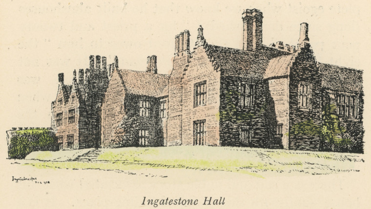 Ingatestone Hall Line Engraving 1939 Copyright: Hand Tinted by D M Hayes