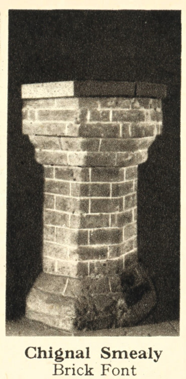 Chignal Smealy Church Brick Font Arthur Mee 1942 Copyright: Arthur Mee 1942