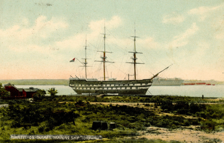 Purfleet Training Ship Cornwall and Thames posted 1906 Copyright: Post Card