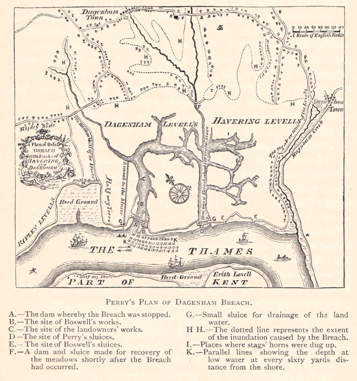 Dagenham Breach Map after John Perry Copyright: William George