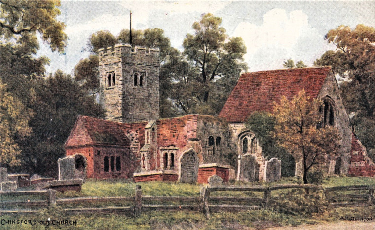 Chingford Old Church Coloured Post Card Copyright: William George