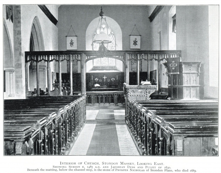 Stondon Massey Church Interior looking East 1900 Copyright: E H L Reeve Stondon Massey 1900