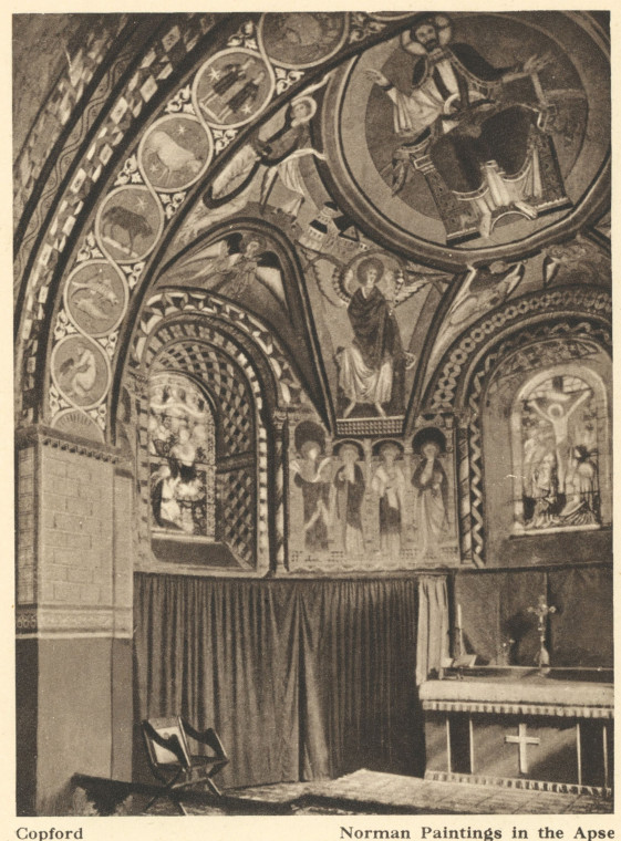 Copford Norman Paintings in Apse Arthur Mee 1942 Copyright: Arthur Mee 1942