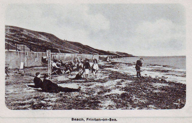 Frinton on Sea Beach and People Post Card Copyright: William George