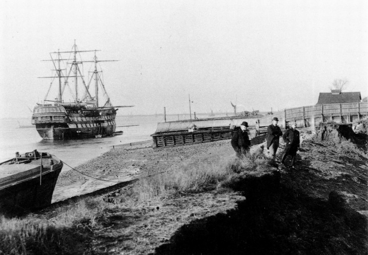 Purfleet Training Ship Cornwall and Thames 1890s Copyright: Thurrock Museum Post Card