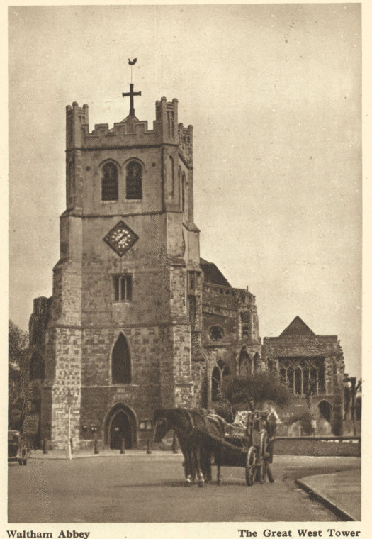 Waltham Abbey West Tower Arthur Mee 1942 Copyright: Arthur Mee 1942