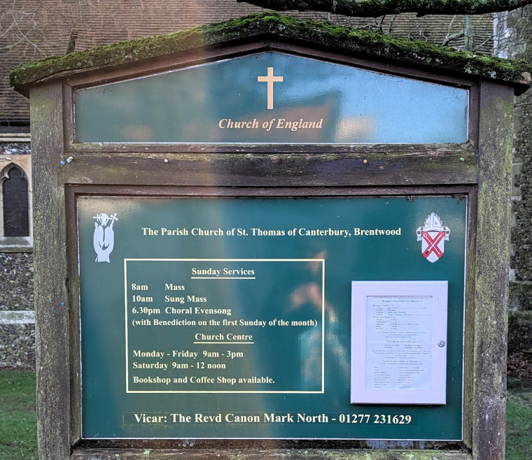 Brentwood St Thomas Church Entrance Notice Board Copyright: William George 2 January 2025