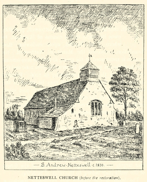 Netteswell Church Sketch 1870 Fisher 1922 Copyright: Harlow Deanery H L Fisher 1928