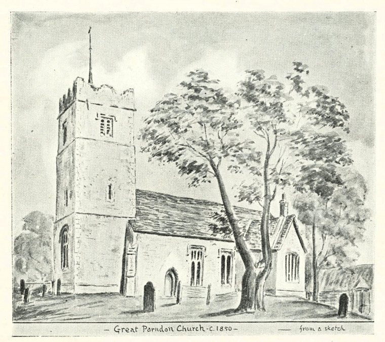 Great Parndon 1850 sketch Fisher 1922 Copyright: Harlow Deanery H L Fisher 1922