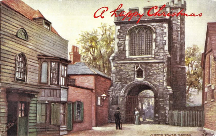 Barking Curfew Tower Coloured Christmas Postcard View Copyright: William George