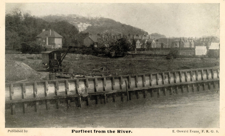 Purfleet from the river chalk quarry in distance Copyright: Post Card