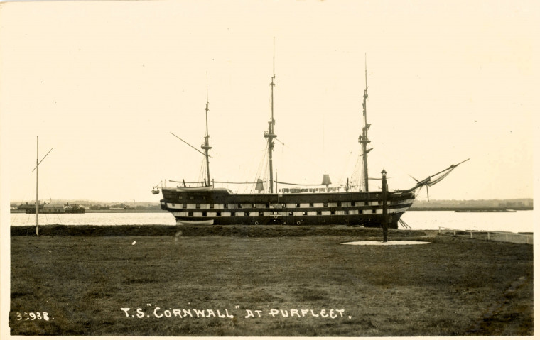 Purfleet Post Card of Training Ship Cornwall Copyright: Post Card