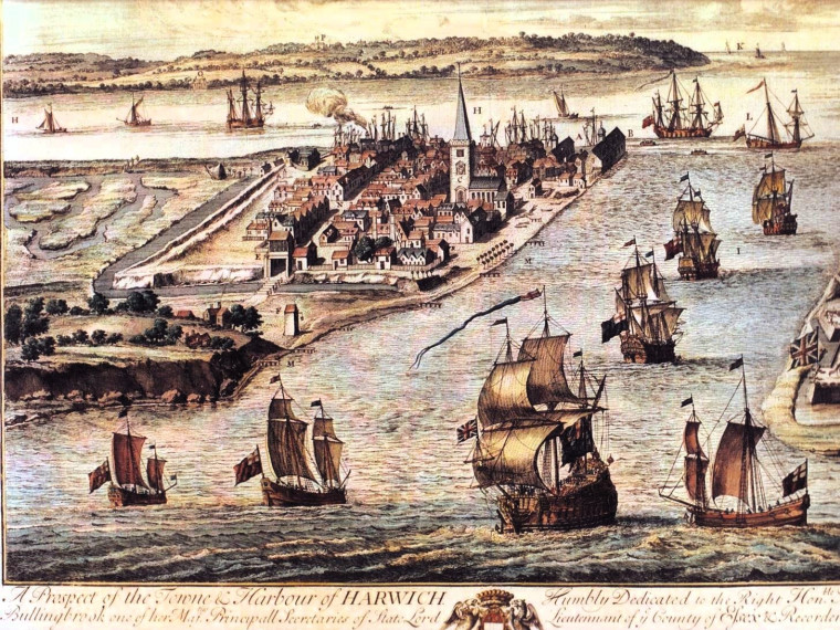 Harwich Print about 1710 with cliffs Copyright: William George