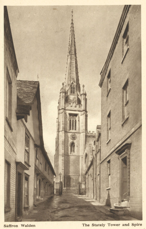 Saffron Walden Church Tower and Spire Arthur Mee 1942 Copyright: Arthur Mee 1942