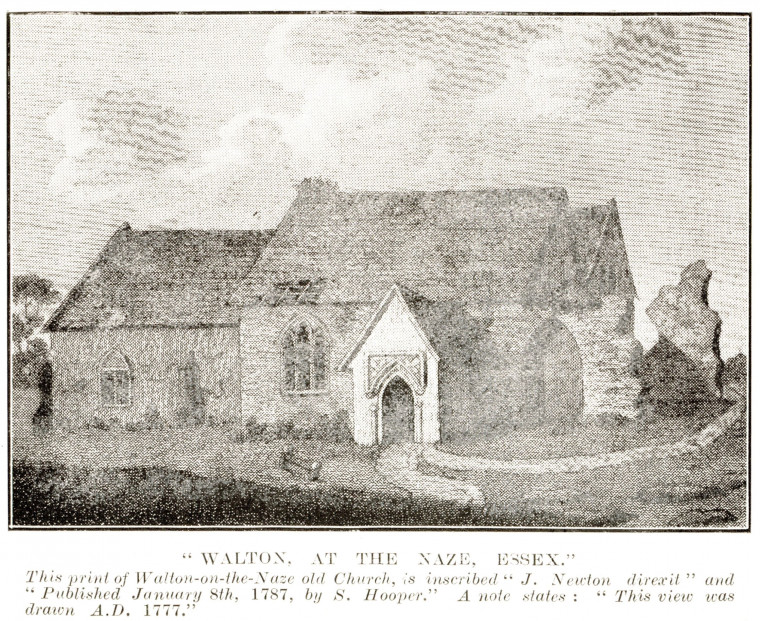 Walton Church drawn 1777 engraving Copyright: W Gurney Benham Essex Sokens 1928