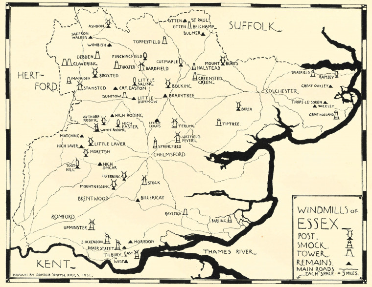 Essex Windmill Map D Smith 1932 Copyright: D Smith