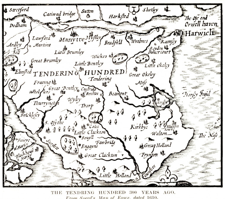 Tendring Map Speed 1610 Copyright: W Gurney Benham Essex Sokens 1928