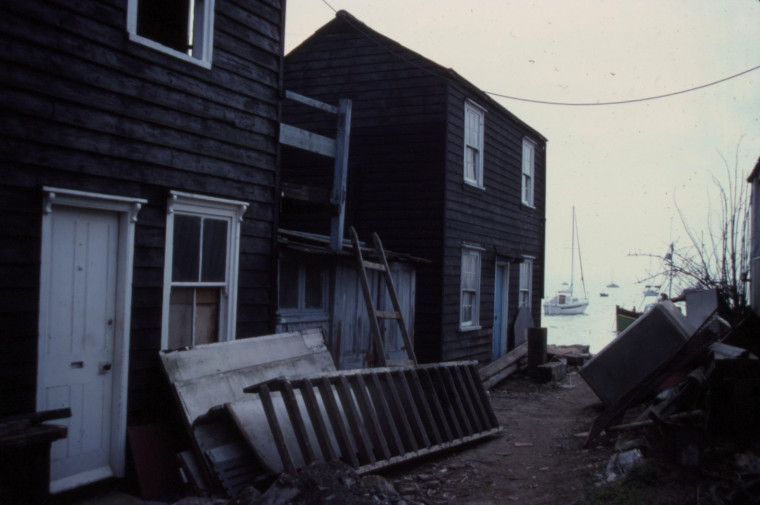 Leigh Cottages and partial sea view 1983 Copyright: William George