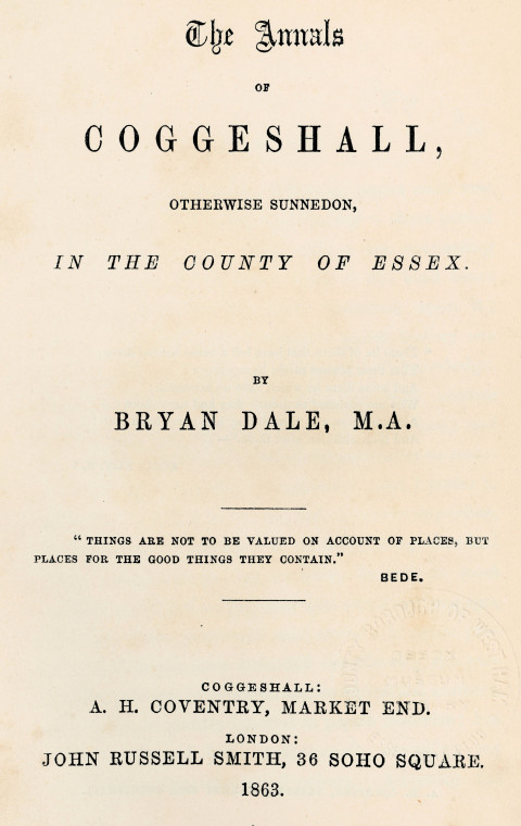 Title Page Annals of Coggeshall Bryan Dale 1862 Copyright: Bryan Dale 1862